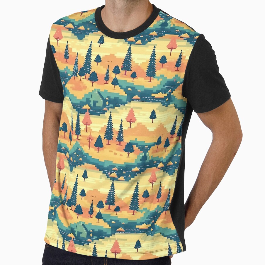 8-Bit Retro Gaming Landscape Pattern | Pixel Art Aesthetic by casaloomaria