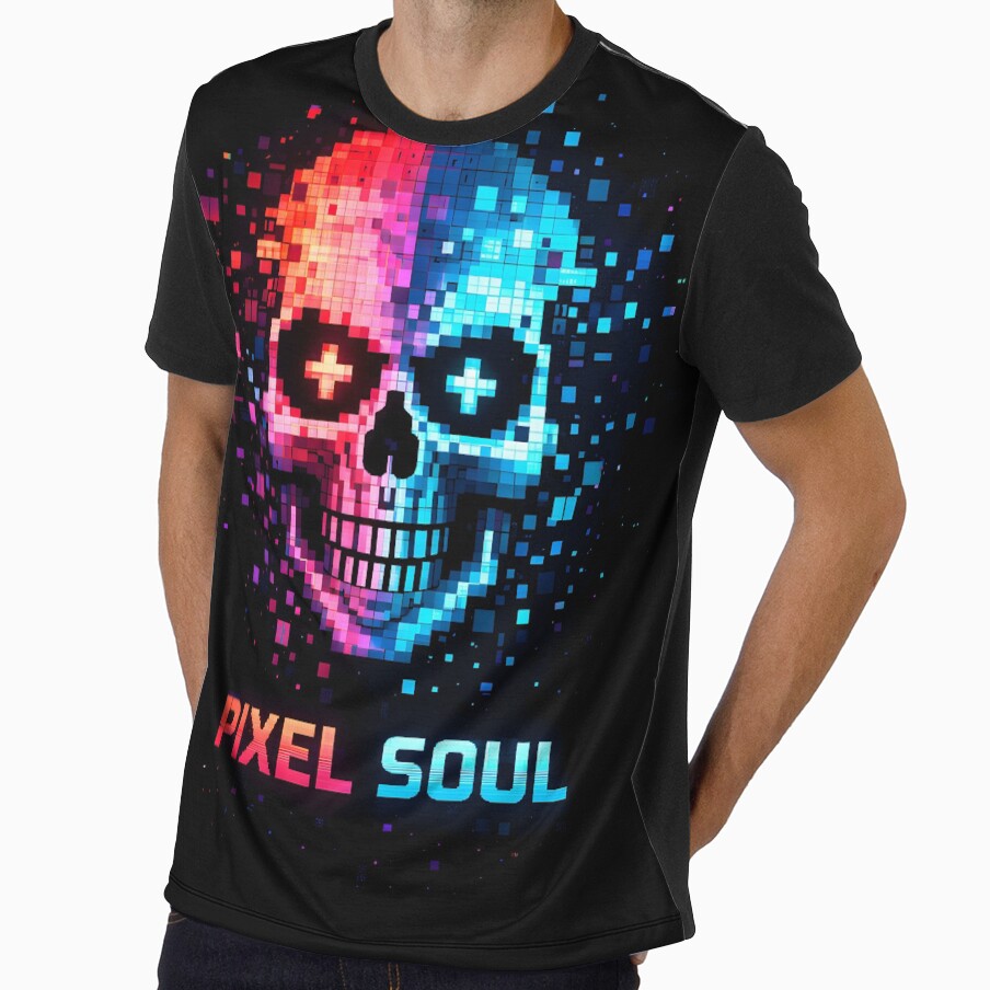 Pixel Soul – Retro Gamer Skull Pixel Art Design by SoulenCify