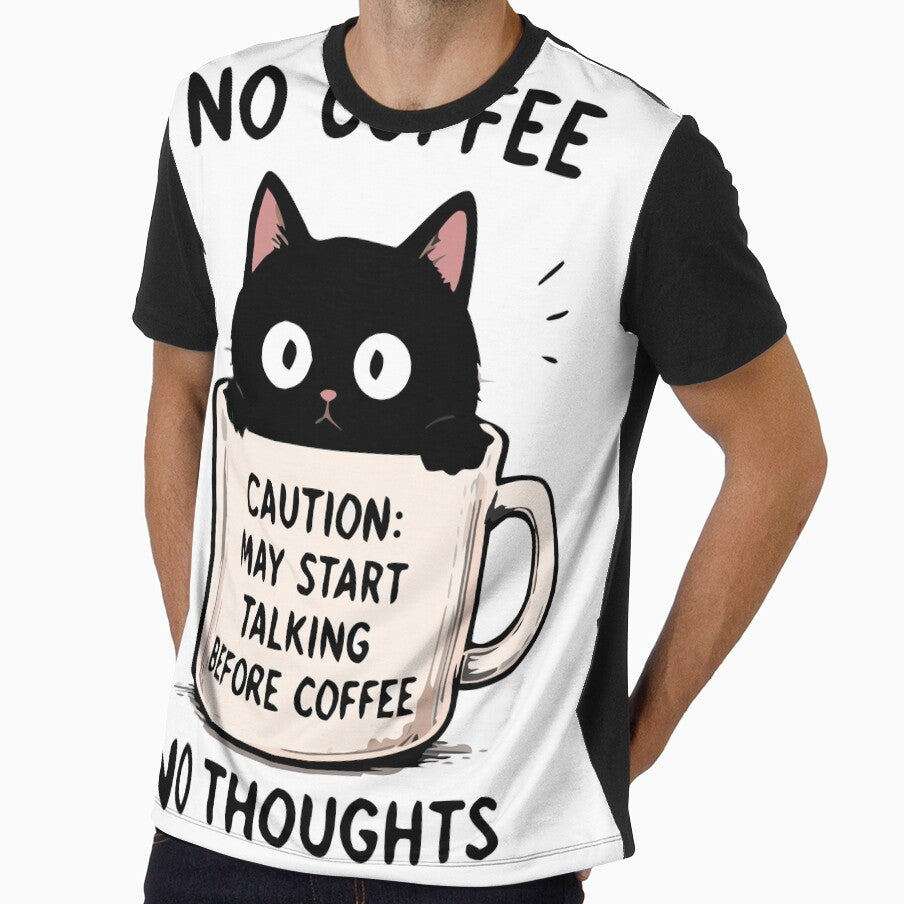 No Coffee No Thoughts – Funny Black Cat Coffee Lover Shirt by FAFshop