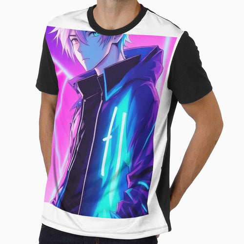 "Neon Reverie: Innocence with Anime Boy" Premium T-Shirt Design by AyushAIImage01