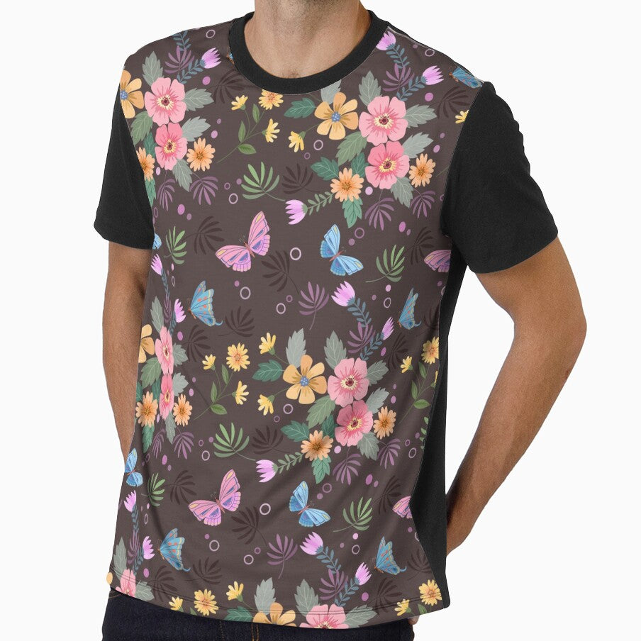 Beautiful, Sophisticated, Floral Pattern with Butterflies on Black by Jaydee001