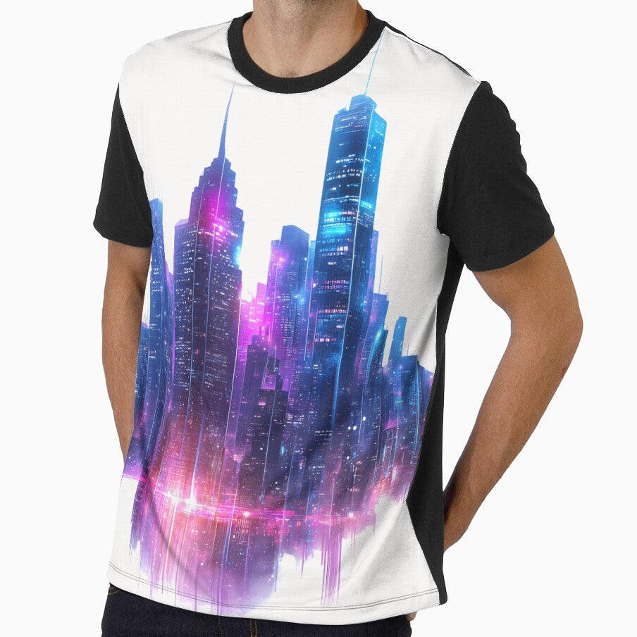Neon Cityscape Futuristic Glowing Skyline by PixelReverb