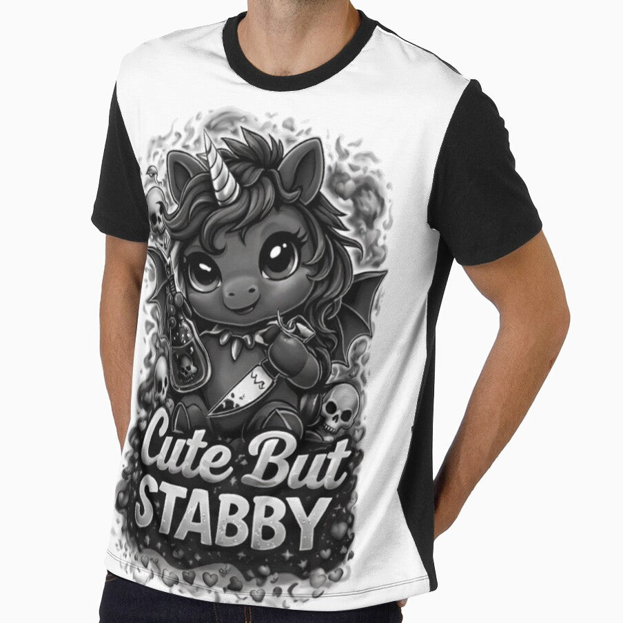 Cute But Stabby Black and White Unicorn Gothic Minimal Aesthetic by InkedRebel