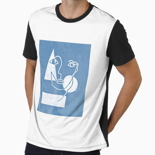 Abstract Face w/ Geometric Minimalist Shapes Sketch (Blue) Available as a Sticker, Print, and Apparel by JaidenBirdie