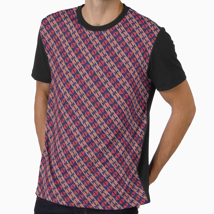 Retro Diagonal Houndstooth Seamless Pattern, POD Design, Red and Navy Print by KlarkiteTees
