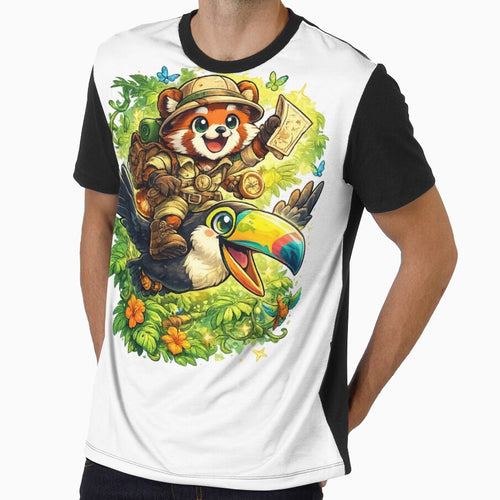 Adventure Explorer Red Panda Riding a Toucan – Cute Jungle Mascot T-Shirt by D.Shop