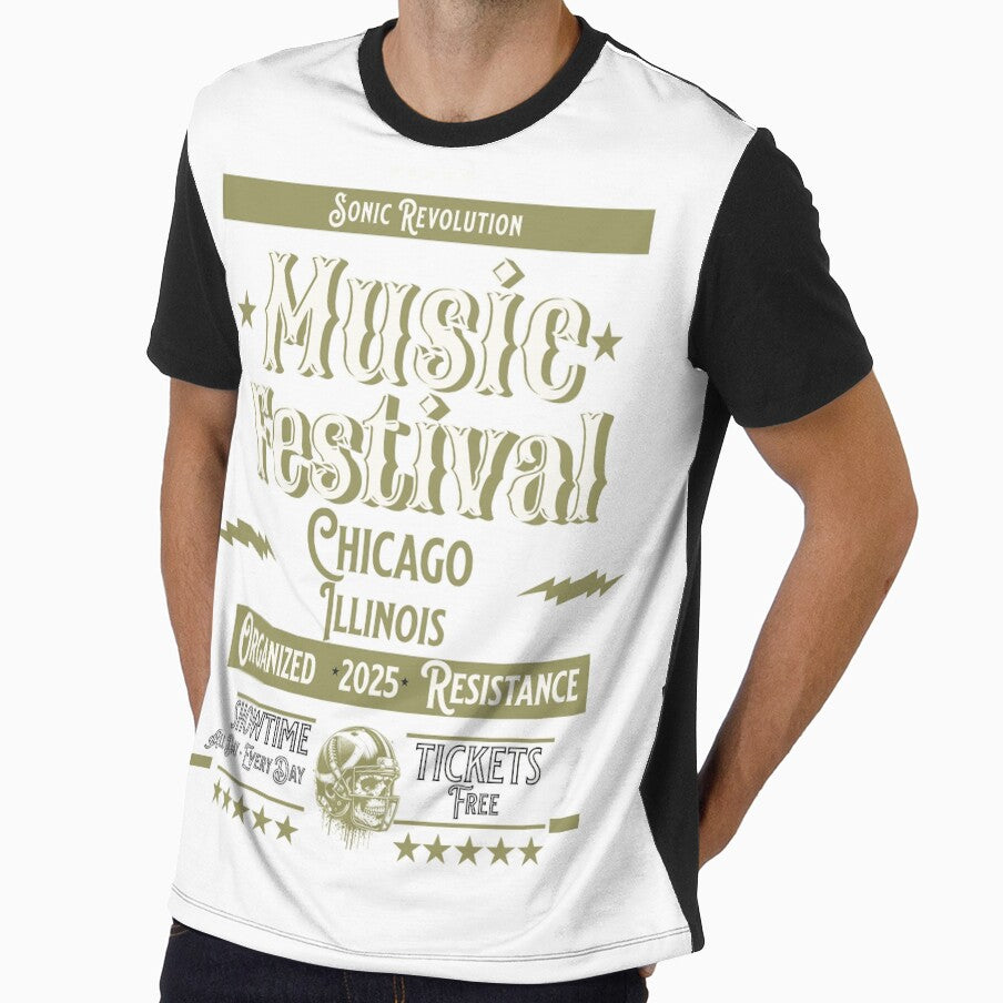 Music Festival 2025 "Sonic Revolution" Chicago - Vintage Football Skull Concert Poster T-Shirt by NSB-Design