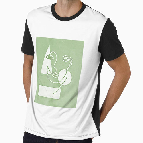 Abstract Face w/ Geometric Minimalist Shapes Sketch (Earth Tone Green) Available as a Sticker, Print, and Apparel by JaidenBirdie