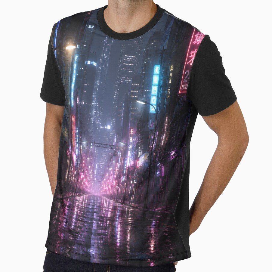 Cyberpunk City at Night – Neon Futuristic Street in the Fog Tapestry by cozeecore