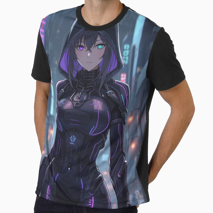Hooded Cyberpunk Girl in Neon City Anime Sci-Fi Night Rain by Element Horizon Studio