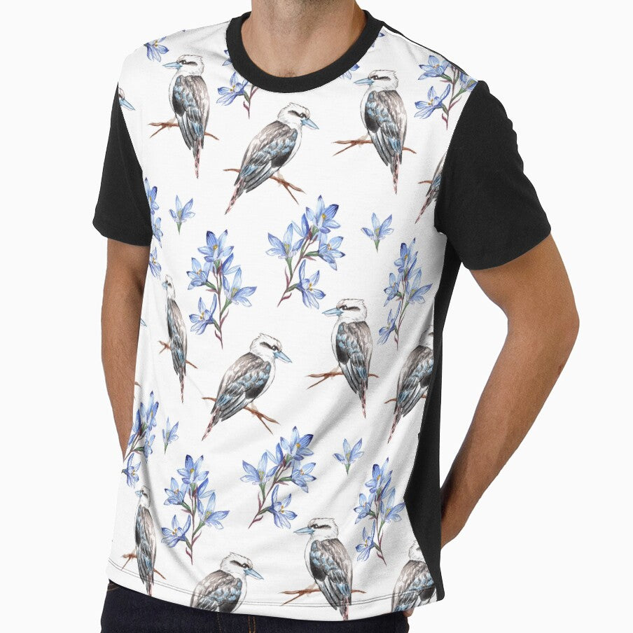 Australian Kookaburra with Blue Sun Orchids Pattern by Jaydee001