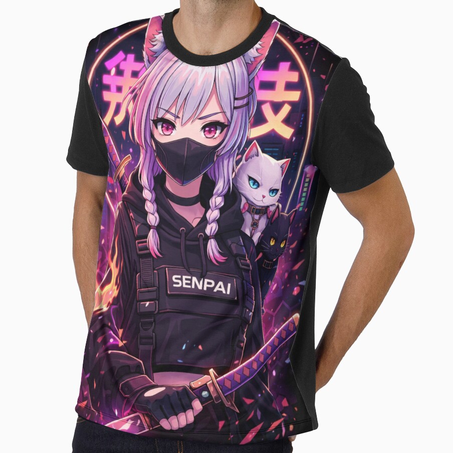 Cyberpunk Anime Cat Girl Streetwear Aesthetic  Design by AKVisionDesigns