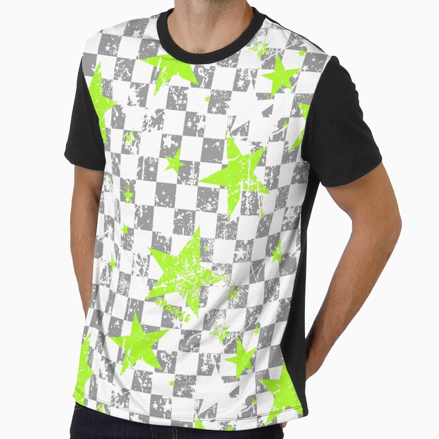 Gray and Green Rockstar Checkerboard by JanGrackle