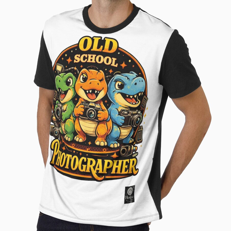 Old School Photographer Cute Dinosaur Camera Illustration Retro Photography Art by HOUSE OF TIST