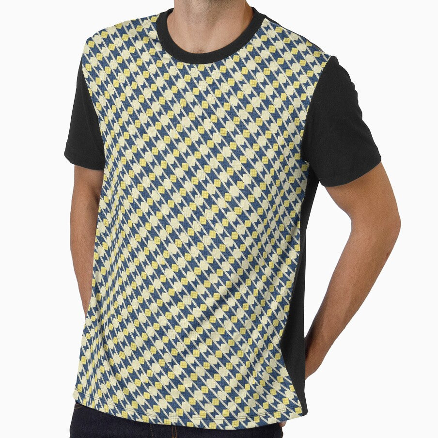 Yellow Blue Plaid Houndstooth Seamless Pattern, POD Design, Textured Digital Fabric by KlarkiteTees
