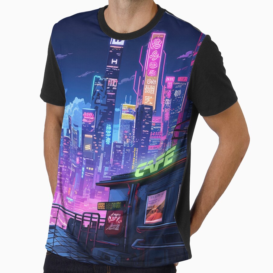Cyberpunk City Night Cafe by Takeda-art