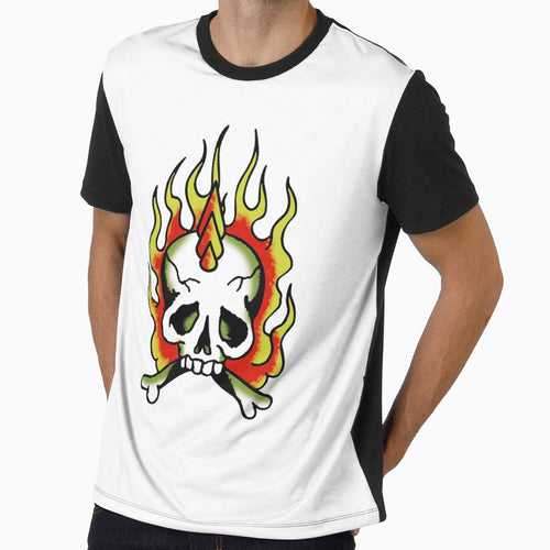 "Old Punks Never Die – Flaming Skull & Crossbones Punk Rock Rebel Design." by artworkathome