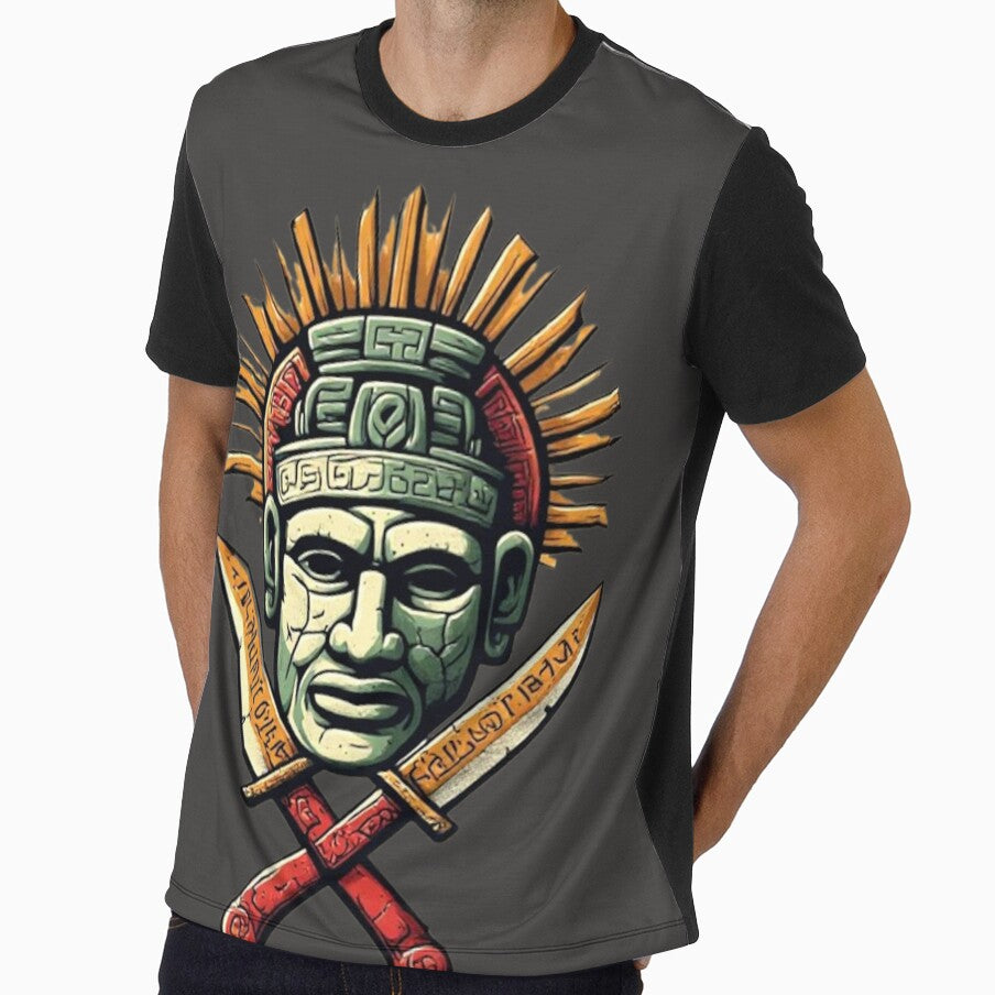Mayan Warrior Mask with Crossed Blades & Sun | Elysium Echoes Icon 03 by Shift-Bloom