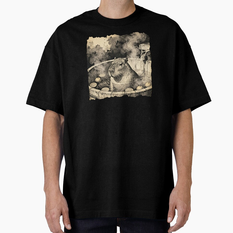 Vintage Japanese Capybara Onsen – Retro Yuzu Hot Spring Aesthetic Art by FIREDesignsPOD