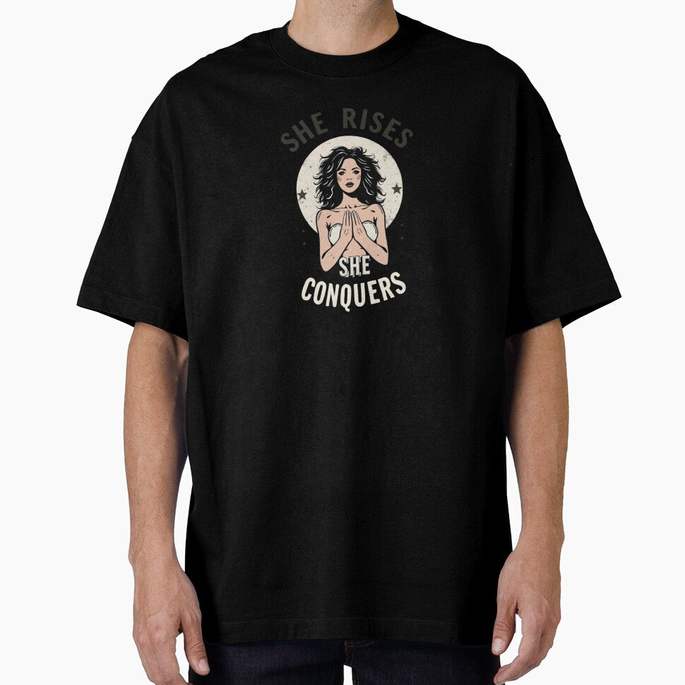 She Rises, She Conquers – Bold Retro Feminist Quote by AuraMotivate