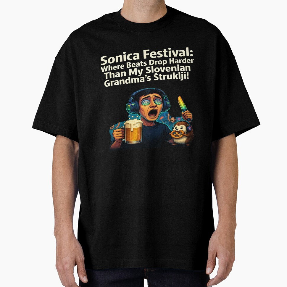 Sonica Festival Funny T-Shirt | EDM Rave Humor Graphic Tee | Techno Music Festival Design | DJ Party Meme Shirt by Sushikidsntod