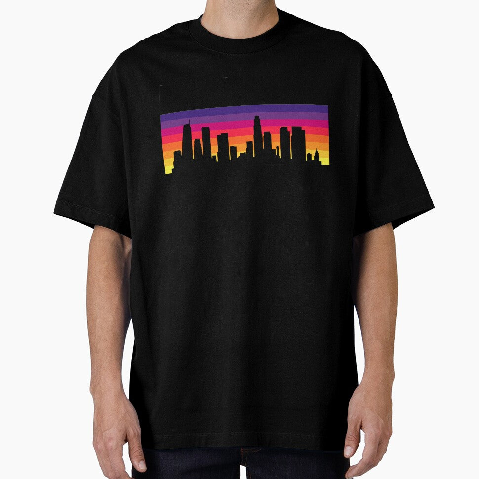 Los Angeles Skyline, Sunset Gradient - White 2 by DionBlaster