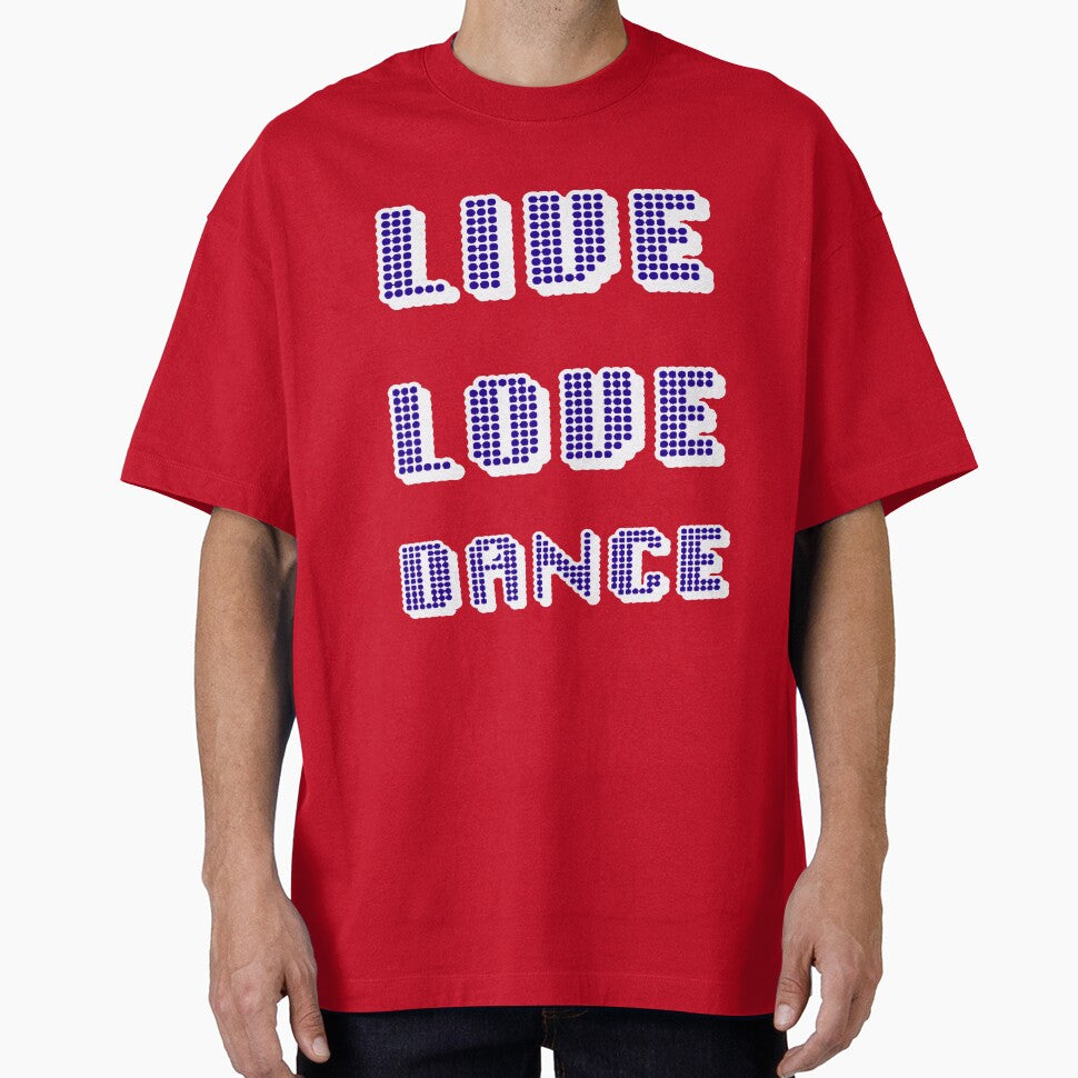 Live Love Dance Blue and White Geometric Seventies Disco Text by taiche