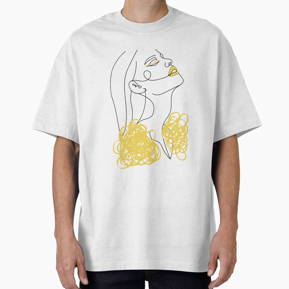 Minimal Yellow Female Face Lines Drawing by Valeria-Art