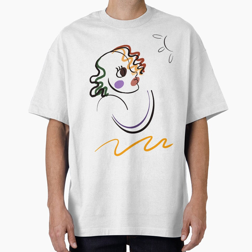 Picasso Inspired Line Art Woman Looking Towards Sun | Sun Gazer Abstract Bold Colors by Artonmytee