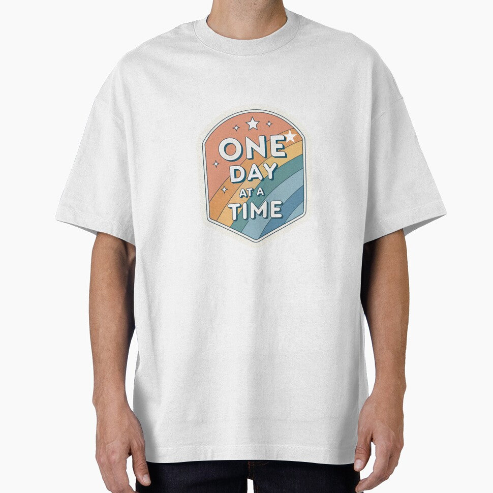 One Day at a Time – Retro Rainbow Motivational Badge by A1MarketDesigne