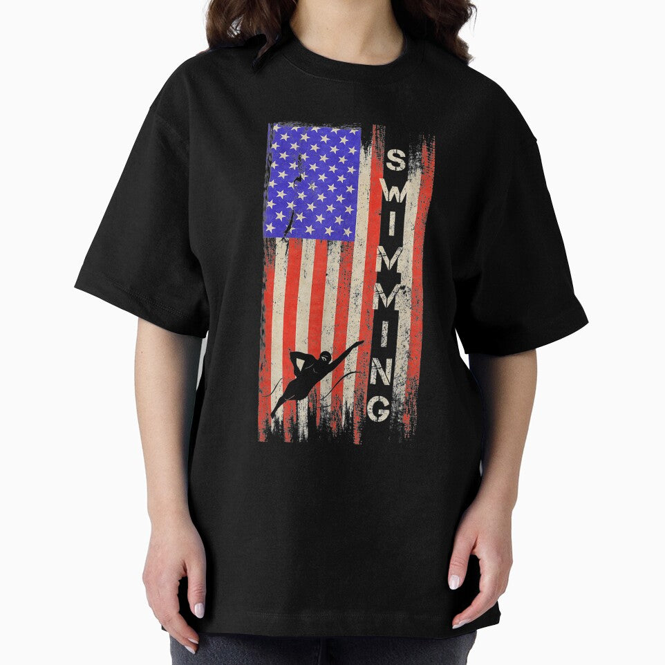 Vintage Usa American Flag Swimming Player Swimmer Silhouette Gift by mchargue12