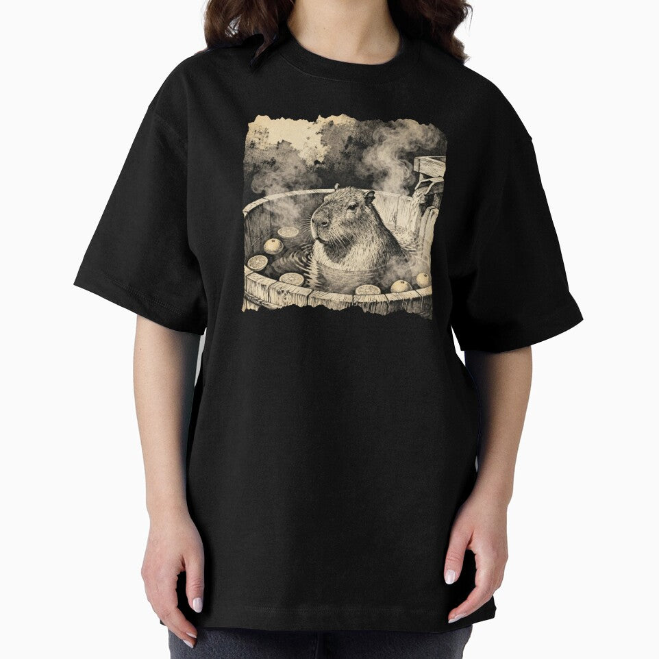 Vintage Japanese Capybara Onsen – Retro Yuzu Hot Spring Aesthetic Art by FIREDesignsPOD