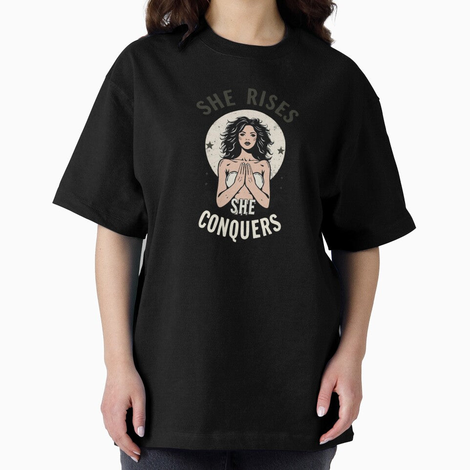 She Rises, She Conquers – Bold Retro Feminist Quote by AuraMotivate