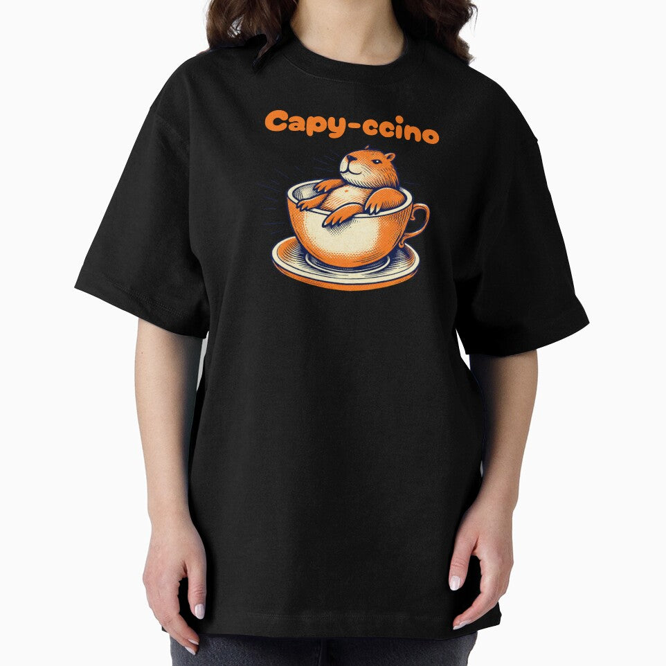 Capy-ccino Funny Coffee Meme – Retro Capybara Cappuccino Pun Art by FIREDesignsPOD