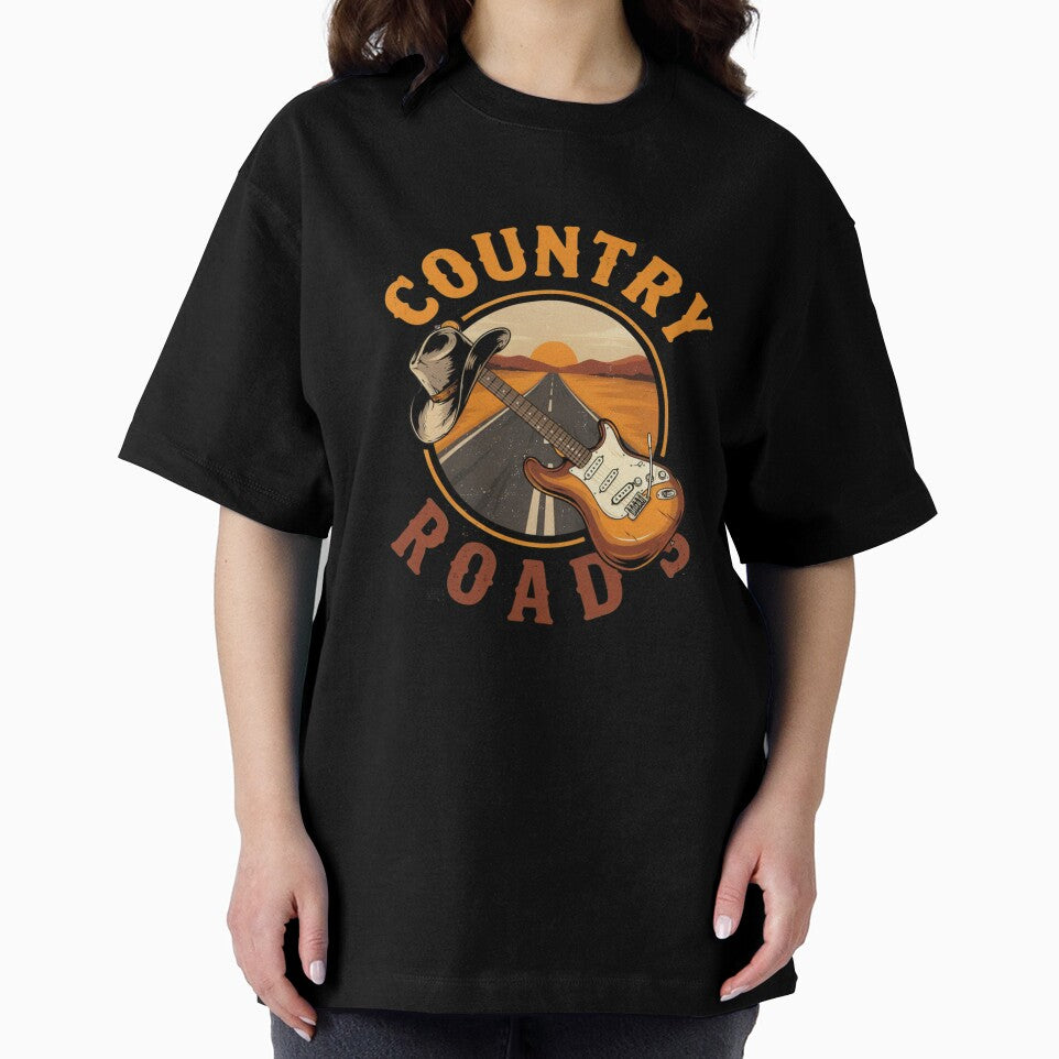 Country Roads – Guitar Cowboy Hat Road Trip Design by Midnight Veil Designs