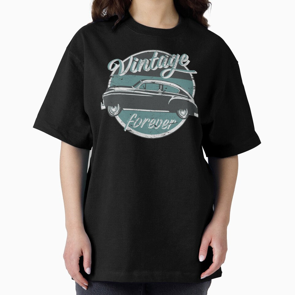 Vintage Car Forever Teal Color Distressed Slogan Design by TrulyEpoque