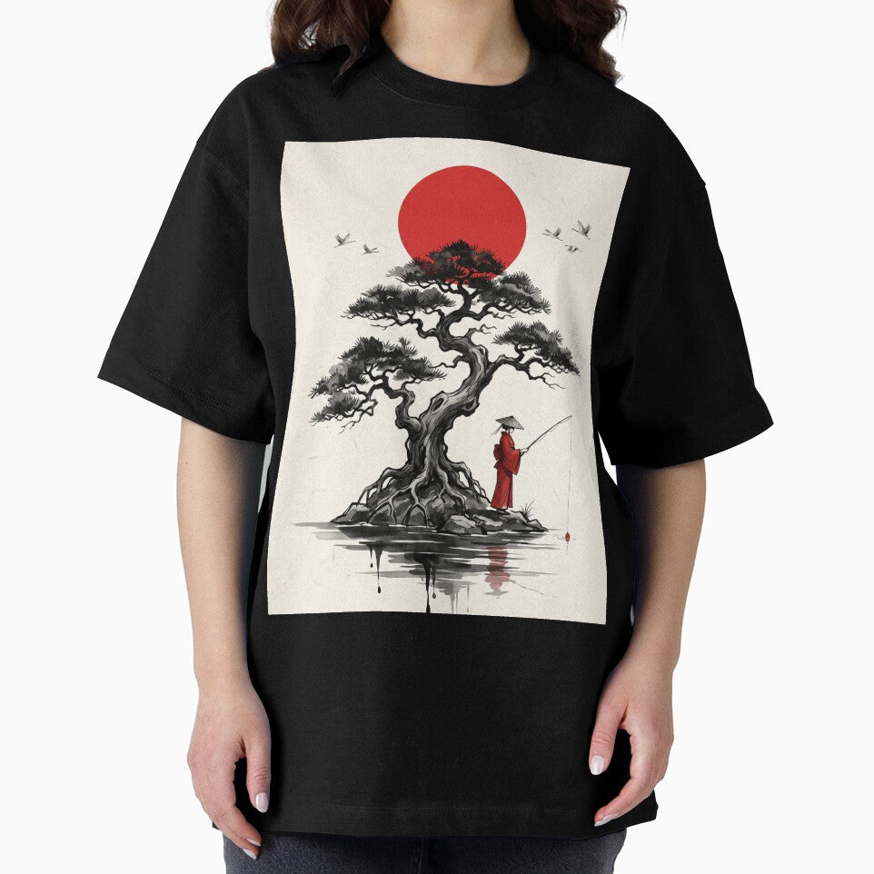 Peaceful Zen Pine & Red Sun Minimalist Poster by STTrillionTEES