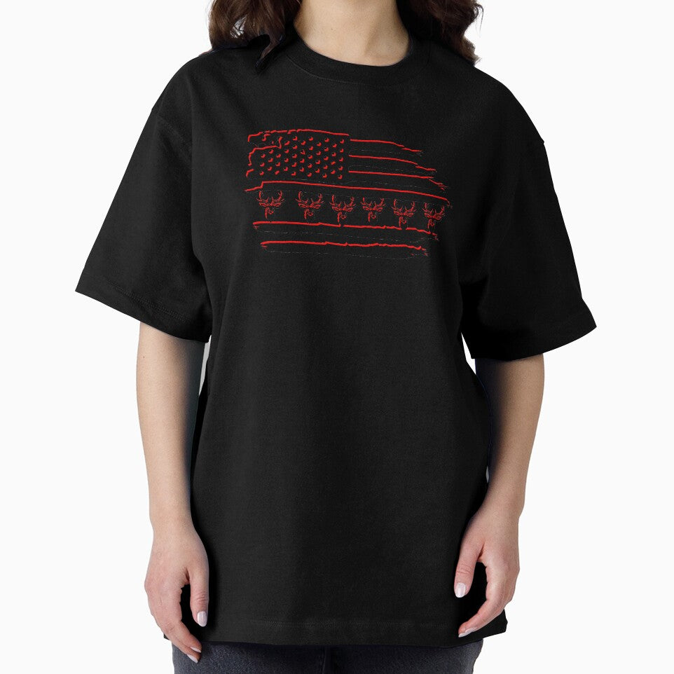 American Flag with one row of deer heads with antlers black by hadleydesigns