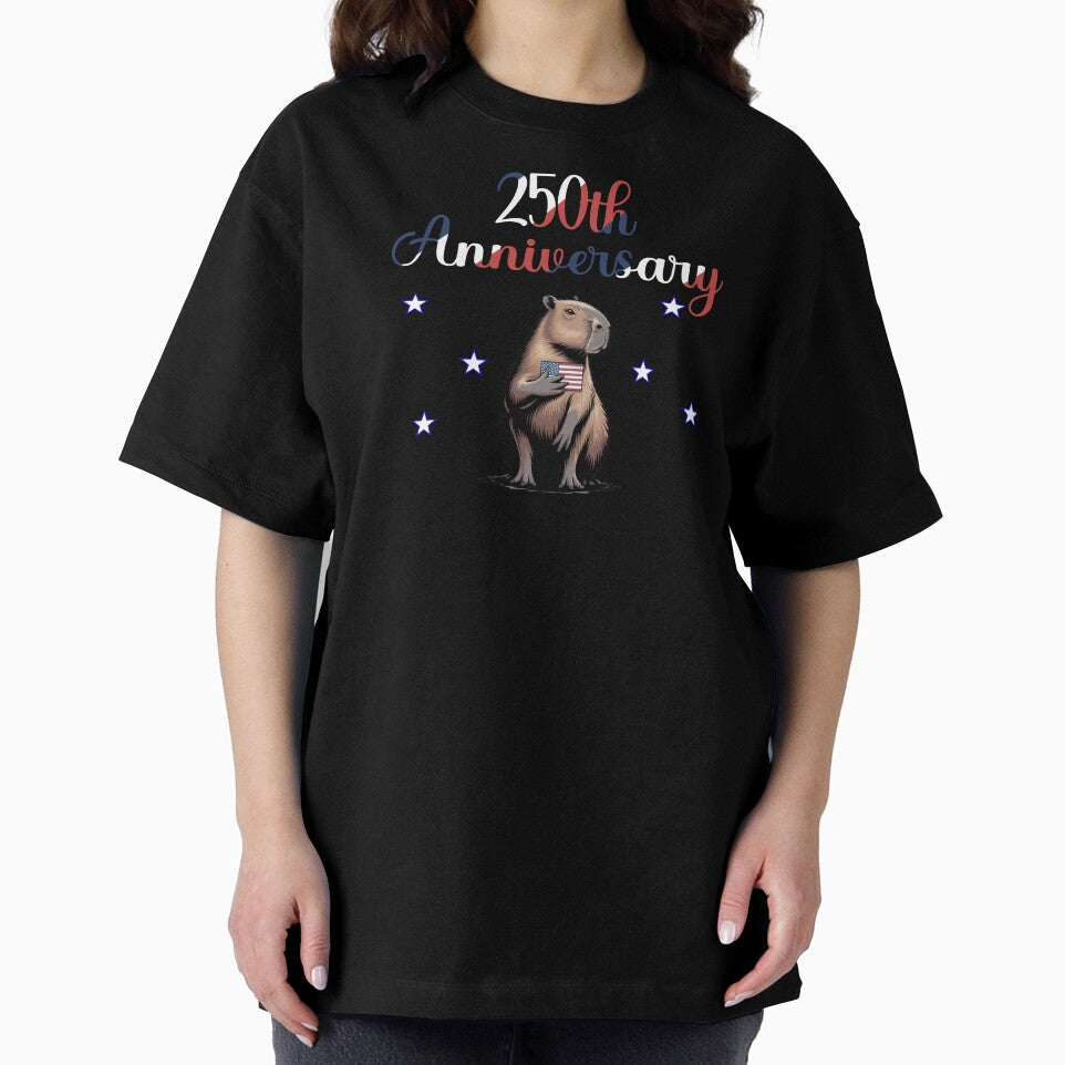 Cute Capybara America 250th Anniversary Patriotic USA Flag Aesthetic by FIREDesignsPOD