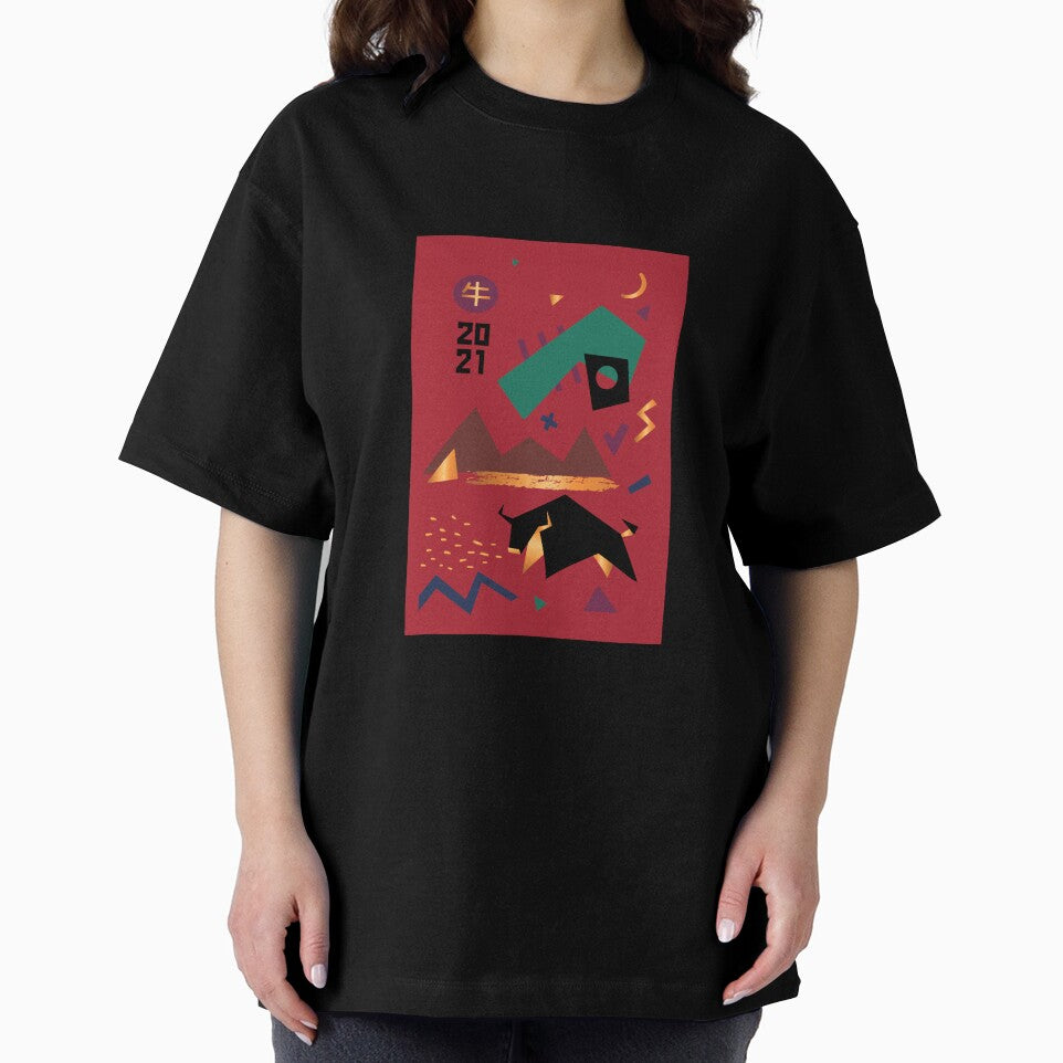 Chinese new year print with bull 2021. New year present by Zolotinka