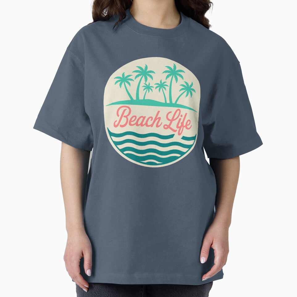 Beach Life Retro Palm Tree and Ocean Waves Design by theartfulaspie