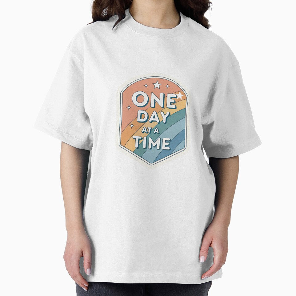 One Day at a Time – Retro Rainbow Motivational Badge by A1MarketDesigne