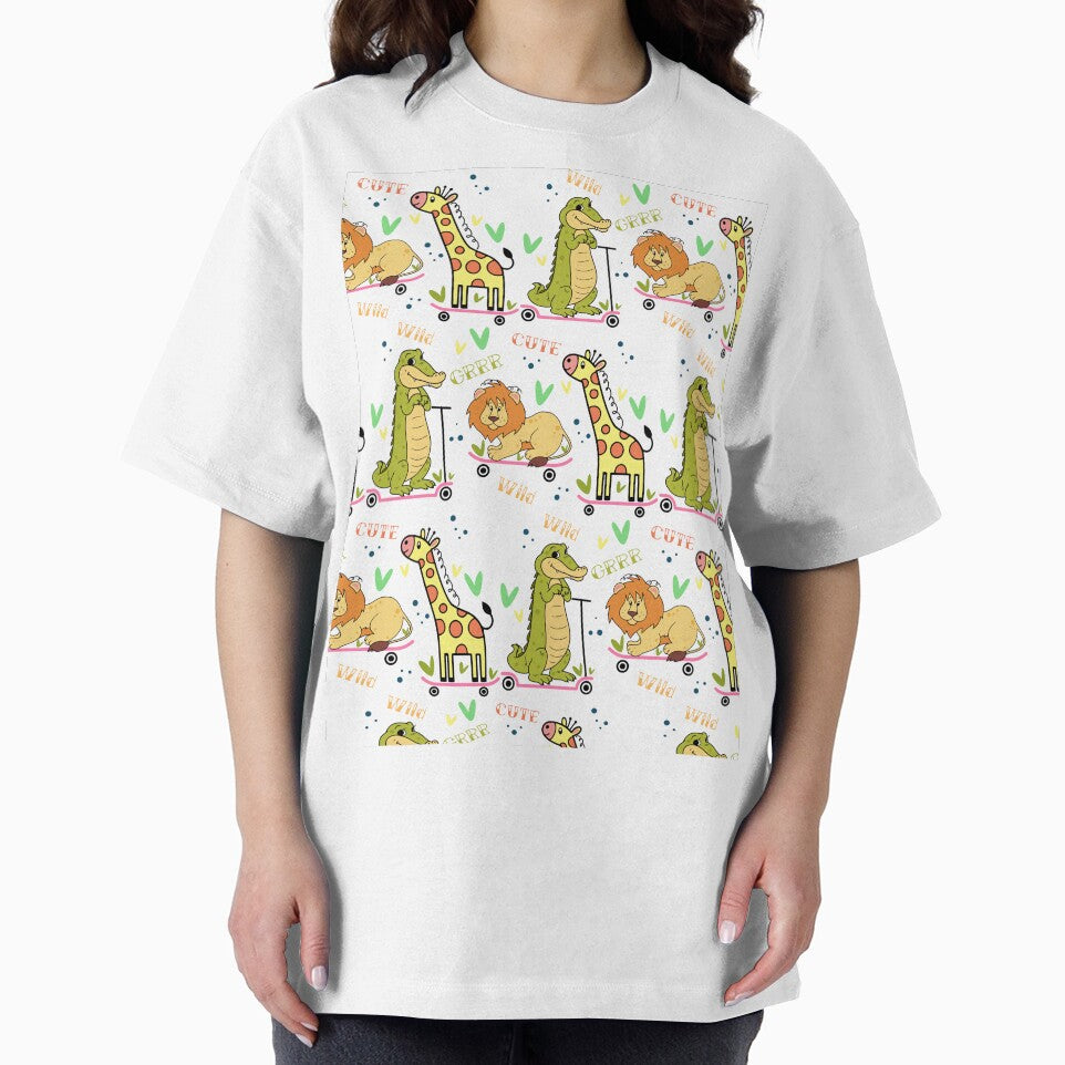 seamless pattern with animals, colorful doodle wild animals and words pattern by SabinArt