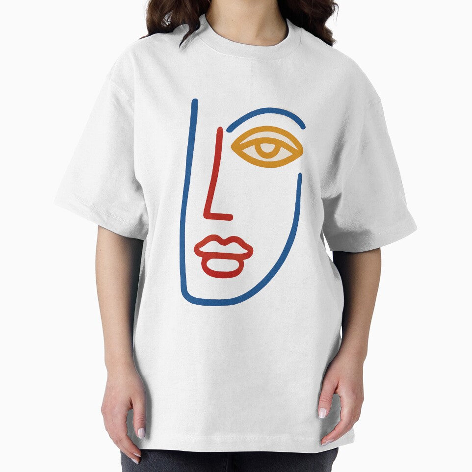 Minimal Abstract Face Line Art – Modern Colorful Portrait Design by weirdfishes123