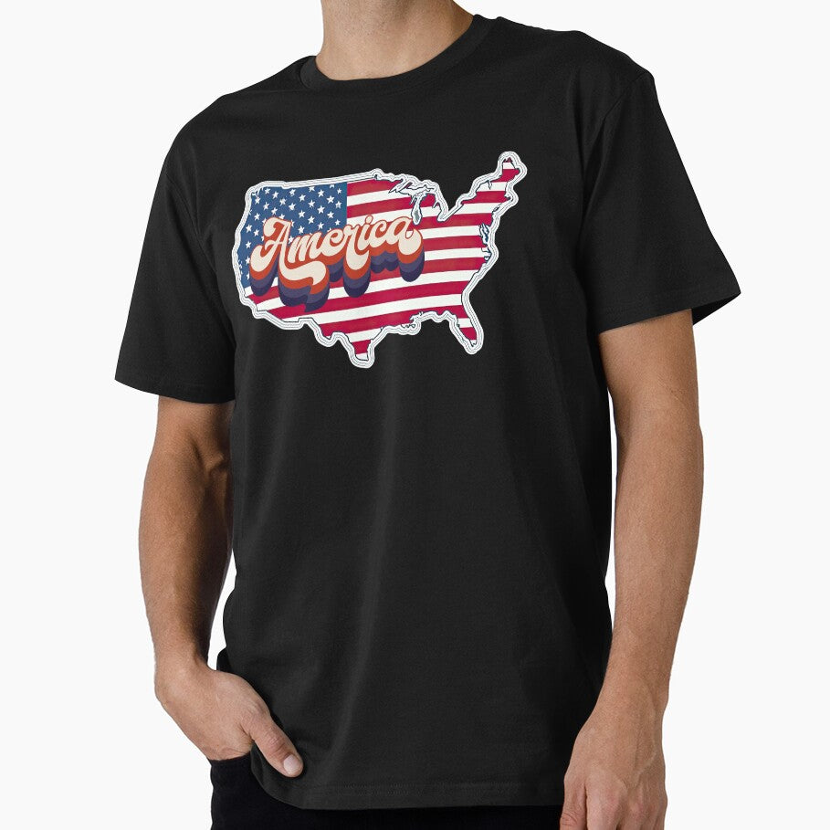 Retro America Script USA Map Flag Design — Vintage Patriotic American Graphic by GFamilyC