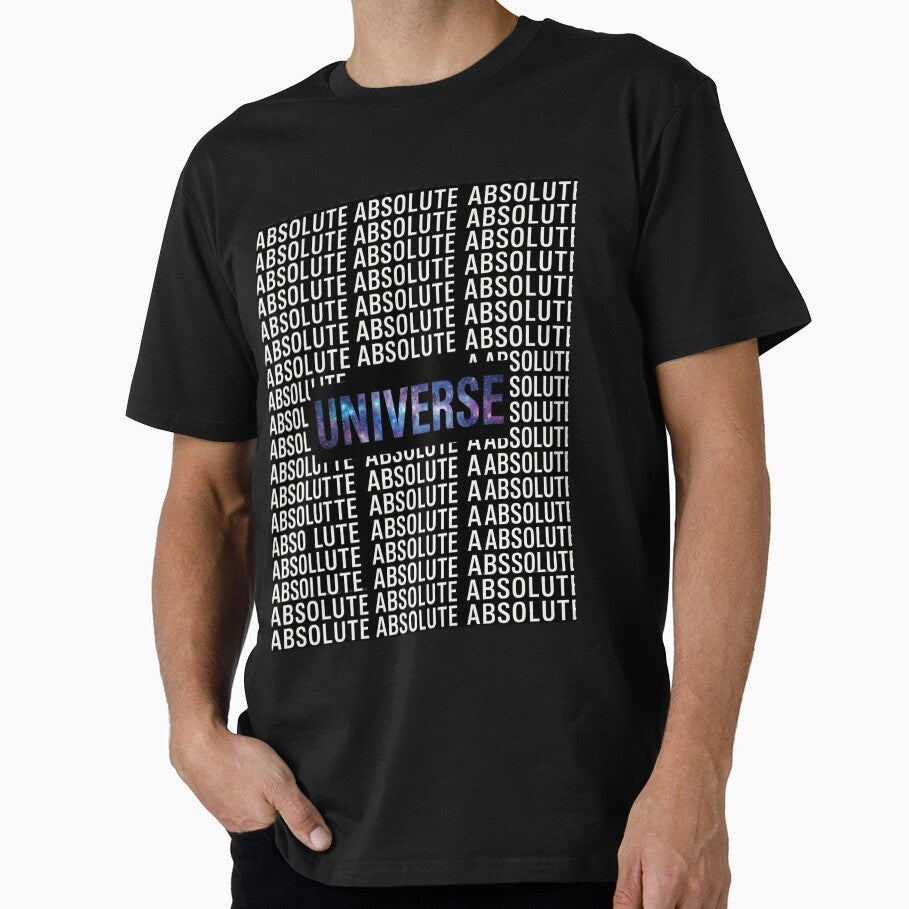 The Absolute Universe Cosmic Typography – Repeating Text Pattern with Glowing Galaxy Core by ArtsyExplorer