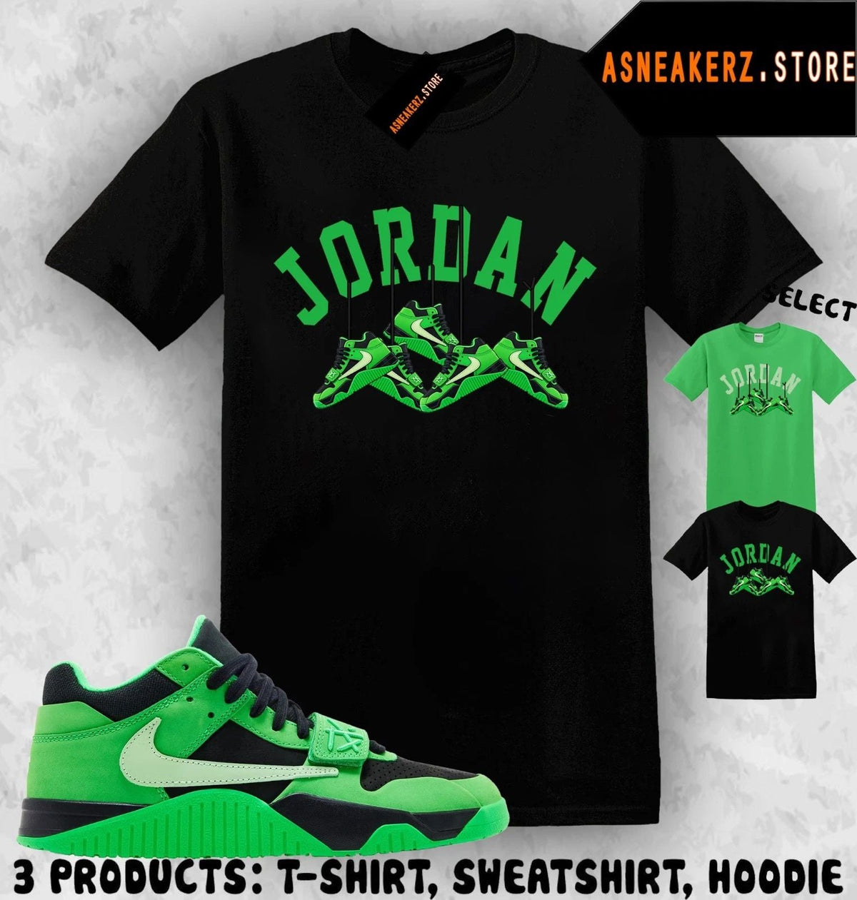 Matching Travis Scott Jumpman Jack Green Spark Match Sneaker Shoe Hanging Tee (1)